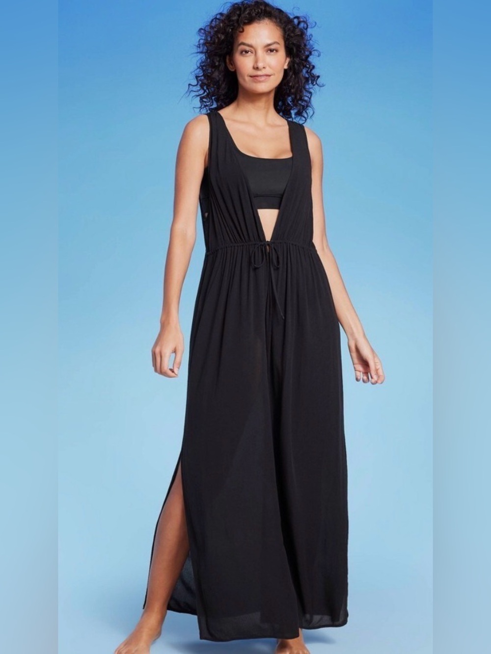 Kona Sol Black Sleeveless Swim Coverup Maxi Dress